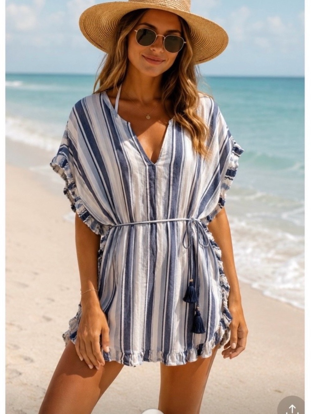 J. Crew Striped V-Neck Tunic in Blue and White